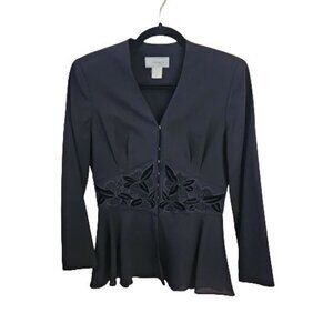 Warren Petites Black Vintage Peplum Velvet Beaded Embellished Snap Blazer Size 4